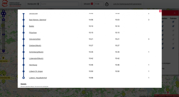 Dieser RB-Zug 5356 fährt nach Lübeck. (VBB/cc-by-sa 2.0 Openstreetmap.org/Screenshot: Golem.de)
